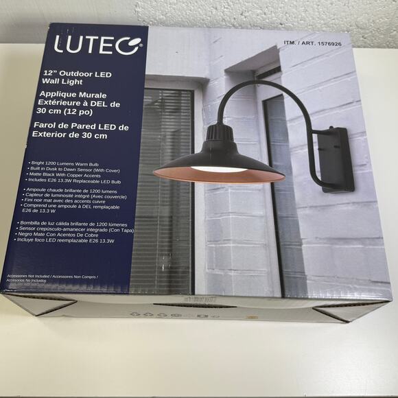 Lutec 12" Barnlight Outdoor Wall Light black/copper, Dusk to dawn - Picture 4 of 9